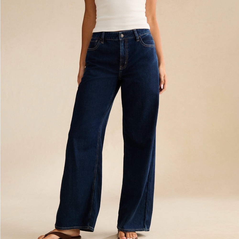 American Eagle Wide Baggy dreamy drape jeans size 14 high rise Dark Blue New NWT